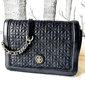 TORY BURCH Bryant Quilted Floral Crossbody Shoulder Bag, Black